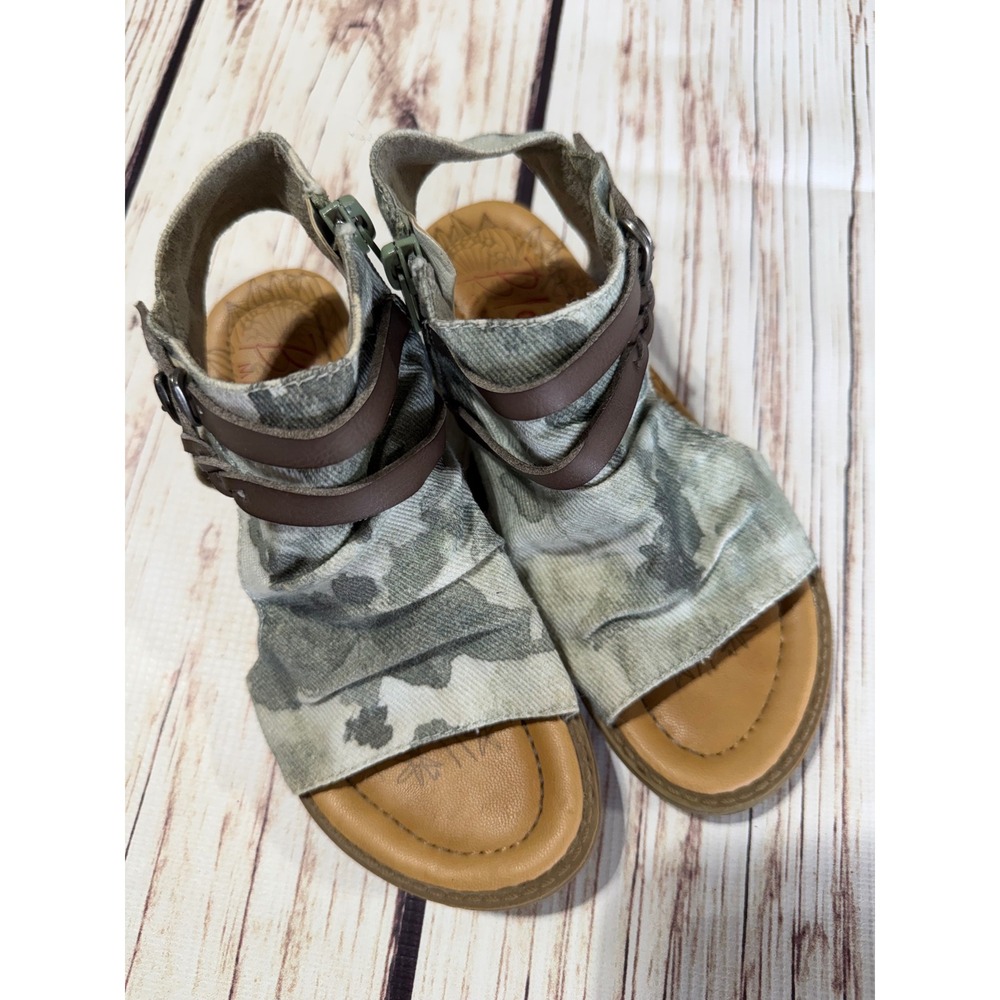 Blowfish Malibu Kids Camo Print Ruched Canvas Gladiator‎ Sandals Green Brown 13